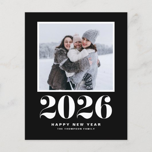 2025タイポグラフィブラックHappy New Year写真 (正面)