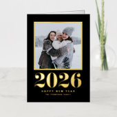 2025タイポグラフィブラックHappy New Year写真 箔シーズンカード (正面)