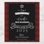 2025タイポグラフィレッドプレイドホワイト新年 ワインラベル (シングルラベル)