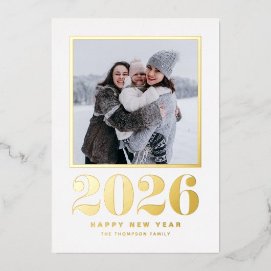 2025タイポグラフィHappy New Year写真 箔シーズンカード (正面)