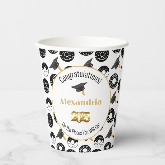 2025ドーナツと度モダン白黒 紙コップ (正面)