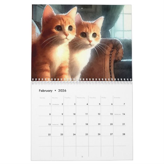 2025ネコ暦 カレンダー (2月 2026)