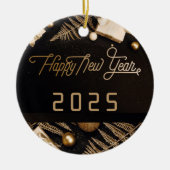 2025ハッピーニューイヤー黒カスタム金ゴールド事業 セラミックオーナメント (正面)