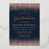 2025バラ金ゴールドグリッターネイビーブルー卒業パーティー 箔招待状 (正面)