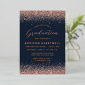2025バラ金ゴールドグリッターネイビーブルー卒業パーティー 箔招待状 (立ち正面)
