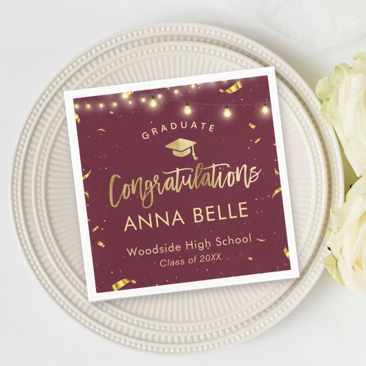 2025パーソナライズされた年カスタムの卒業クラス赤 スタンダードカクテルナプキン