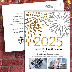 2025ビジネスフォトフェスティバルFireworks金ゴールドグリッター シーズンポストカード