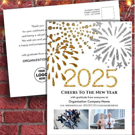 2025ビジネスフォトフェスティバルFireworks金ゴールドグリッター シーズンポストカード
