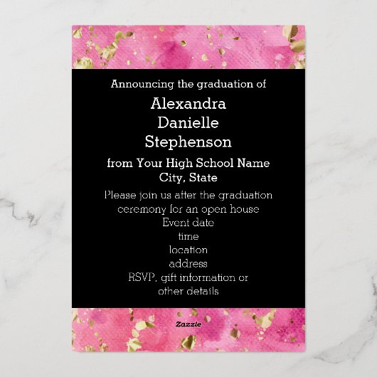 2025ピンク金ゴールド水彩画写真卒業 箔招待状 (裏面)