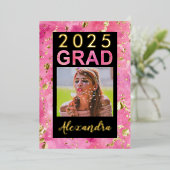 2025ピンク金ゴールド水彩画写真卒業 箔招待状 (立ち正面)