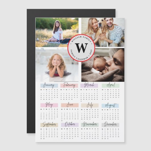 2025ファミリーモダン4フォトコラージュカスタム マグネット招待状 (正面/裏面)