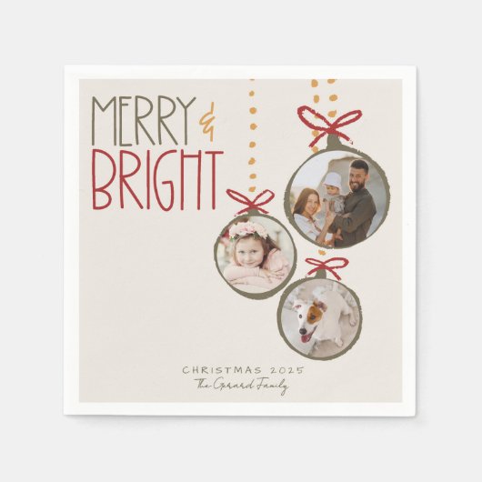 2025フォトファミリークリスマスクリスマスパーティーカード スタンダードカクテルナプキン (正面)
