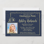 2025フォトブルーエレガント金ゴールド卒業パーティー 招待状 (正面)