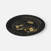 2025ブラック金ゴールドカクテル&キャップ卒業パーティー ペーパープレート (アングル)