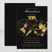 2025ブラック金ゴールドカクテル&キャップ卒業パーティー 招待状 (正面/裏面)