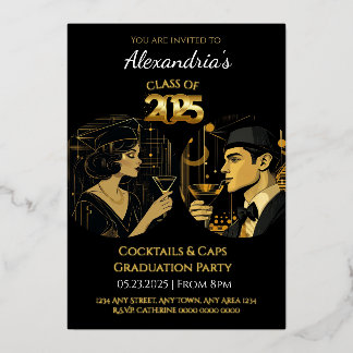 2025ブラック金ゴールドカクテル&キャップ卒業パーティー 箔招待状