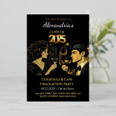 2025ブラック金ゴールドカクテル&キャップ卒業パーティー 箔招待状 (立ち正面)