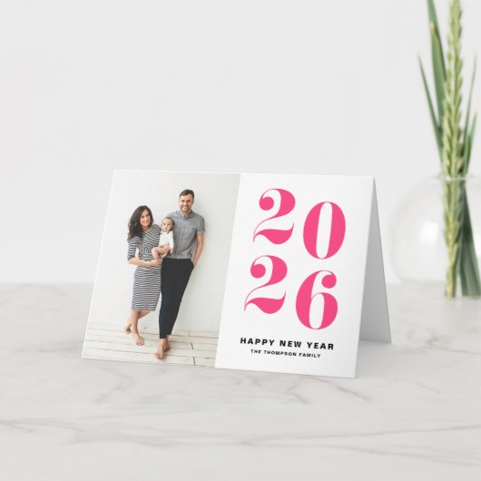 2025ホットピンクはっきりしたタイポグラフィ新年写真 シーズンカード (正面)