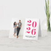 2025ホットピンクはっきりしたタイポグラフィ新年写真 シーズンカード (正面)