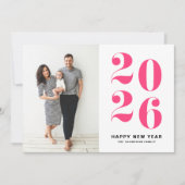 2025ホットピンクはっきりしたタイポグラフィ新年写真 シーズンカード (正面)
