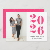 2025ホットピンクはっきりしたタイポグラフィ新年写真 シーズンカード (正面/裏面)