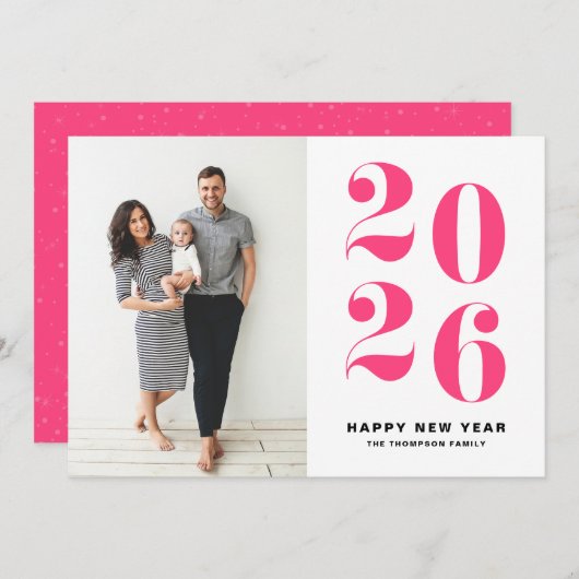 2025ホットピンクはっきりしたタイポグラフィ新年写真 シーズンカード (正面/裏面)