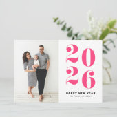 2025ホットピンクはっきりしたタイポグラフィ新年写真 シーズンカード (スタンド正面)