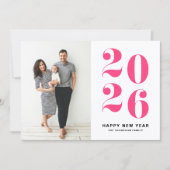 2025ホットピンクはっきりしたタイポグラフィ新年写真 シーズンカード (正面)
