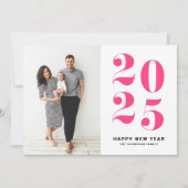 2025ホットピンクはっきりしたタイポグラフィ新年写真 シーズンカード (正面)
