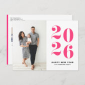 2025ホットピンクはっきりしたタイポグラフィ新年写真 シーズンポストカード (正面/裏面)