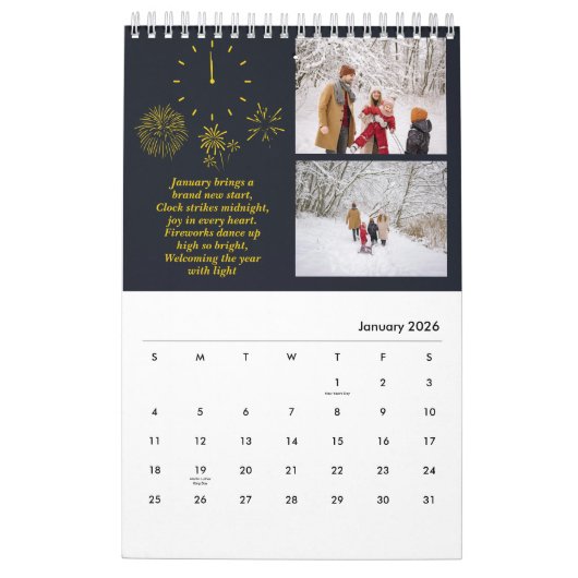 2025ミニマモダンリストカスタムの家族の写真と文字 カレンダー (1月 2026)