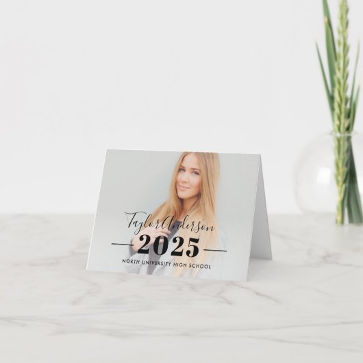 2025ミニマリスト黒いカスタム写真卒業 サンキューカード (正面)