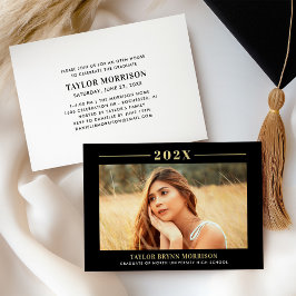 2025ミニマルなブラックと金ゴールドの卒業写真 箔招待状