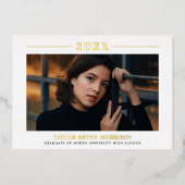 2025ミニマル白と金ゴールド卒業写真 箔招待状 (正面)