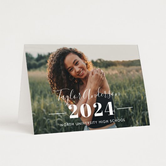 2025ミニマル白カスタム色写真卒業 サンキューカード