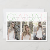 2025ミントグリーンのクラス、赤面卒業写真 招待状 (正面)