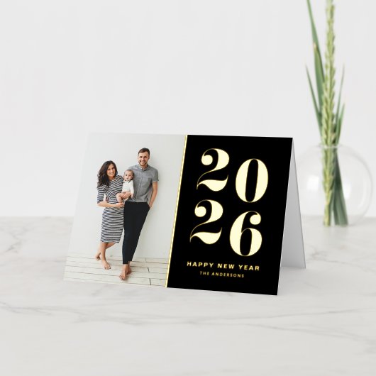 2025モダンはっきりしたタイポグラフィ黒年写真 箔シーズンカード