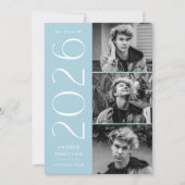 2025モダンスカイブルー3写真卒業パーティー 招待状 (正面)