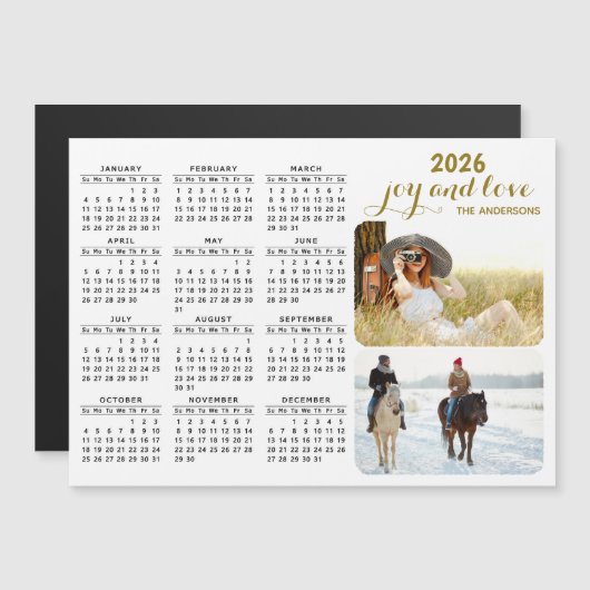 2025モダンフォトカレンダー磁石白黒金ゴールド (正面/裏面)