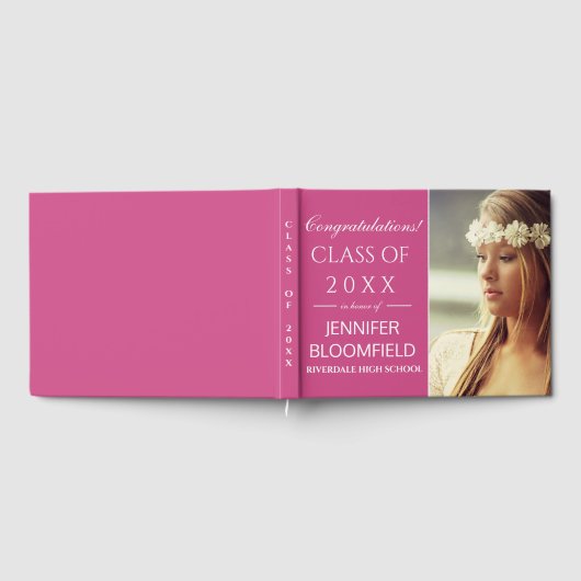2025モダン年のピンクの白い写真卒業クラス ゲストブック (全面)