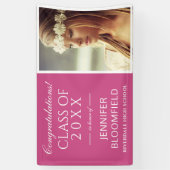 2025モダン年のピンクの白い写真卒業クラス 横断幕 (縦)