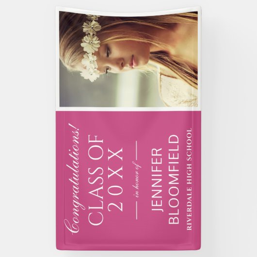 2025モダン年のピンクの白い写真卒業クラス 横断幕 (縦)