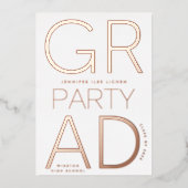 2025モダン年のGRADパーティークラスのバラ金ゴールドが押された 箔招待状 (正面)