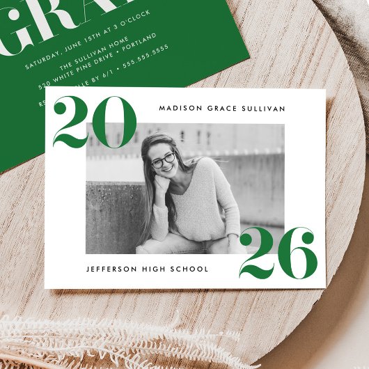 2025モダン年はっきりしたグリーンフォト卒業パーティー 招待状