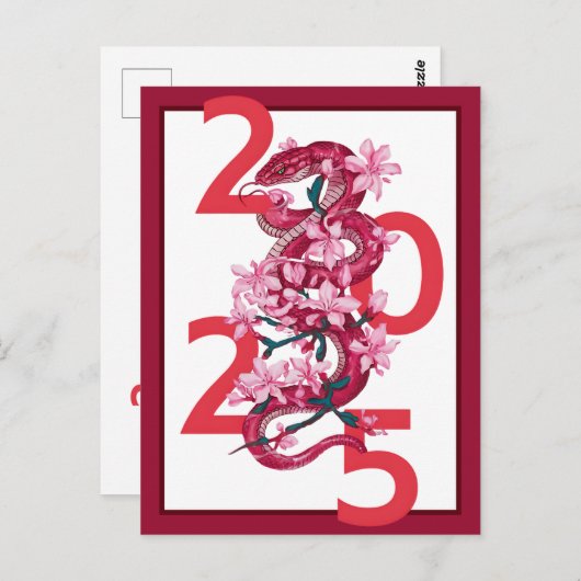2025モダン年はっきりした中国の月のヘビ ポストカード (正面/裏面)