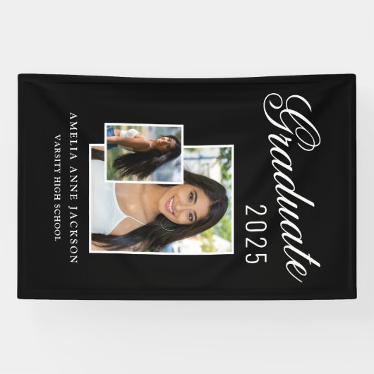 2025モダン年エレガントモノクロ研究科写真 横断幕 (横)