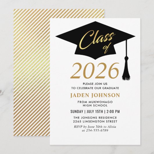 2025モダン年シンプル卒業パーティーのクラス 招待状 (正面/裏面)