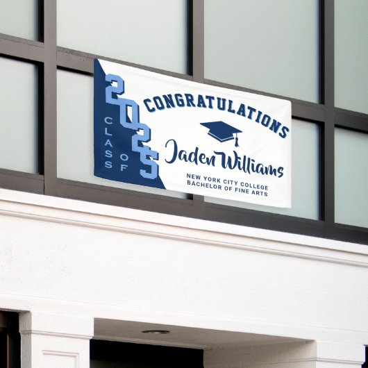 2025モダン年パーティーのネイビーブルー卒業クラス 横断幕 (ビルの外側)