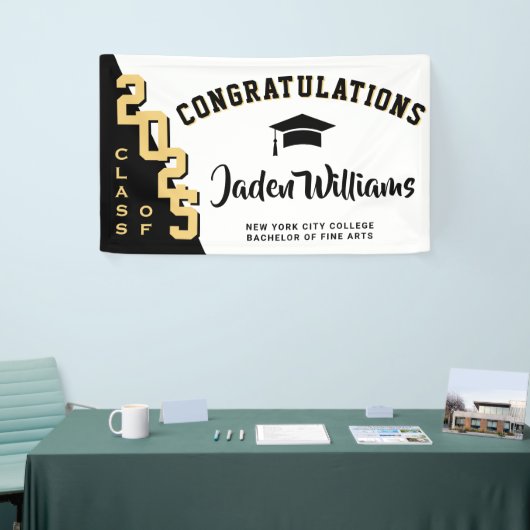 2025モダン年パーティーのブラックゴールデン卒業クラス 横断幕 (トレードショー)