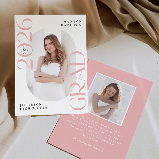 2025モダン年ピンクグラード2写真卒業 案内状
